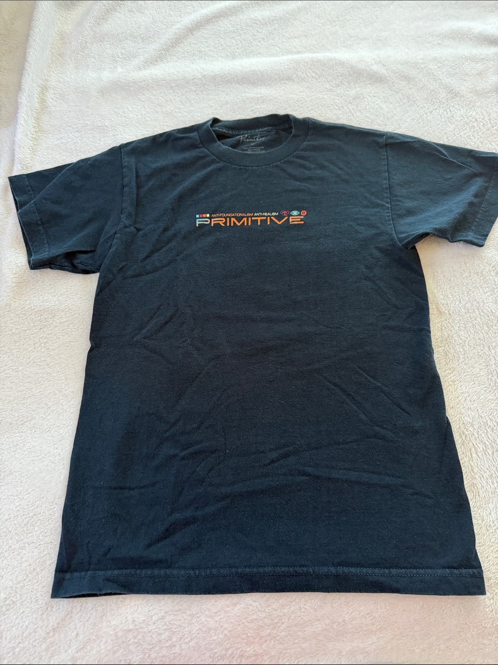 Primitive Navy Blue Short-Sleeve Logo Tee with Multicolor Accent